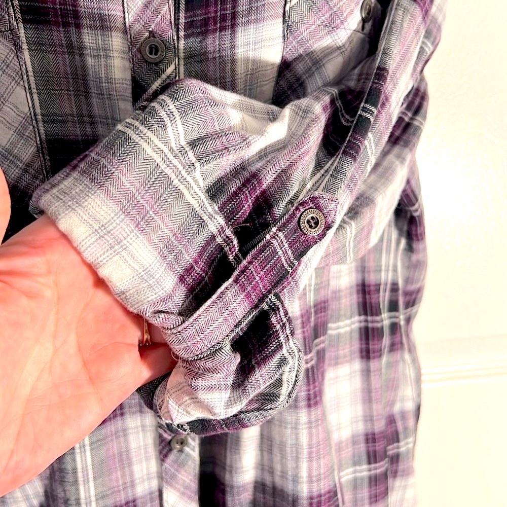 NWT 🤠 DRESS BARN PURPLE/PINK/WHITE COTTON PLAID BUTTON DOWN SHIRT Women’s 1X - Picture 6 of 10